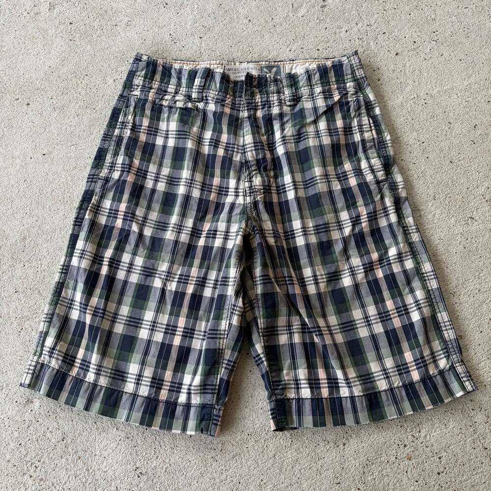 2000s Y2K American Eagle Plaid Cotton Shorts Size 28